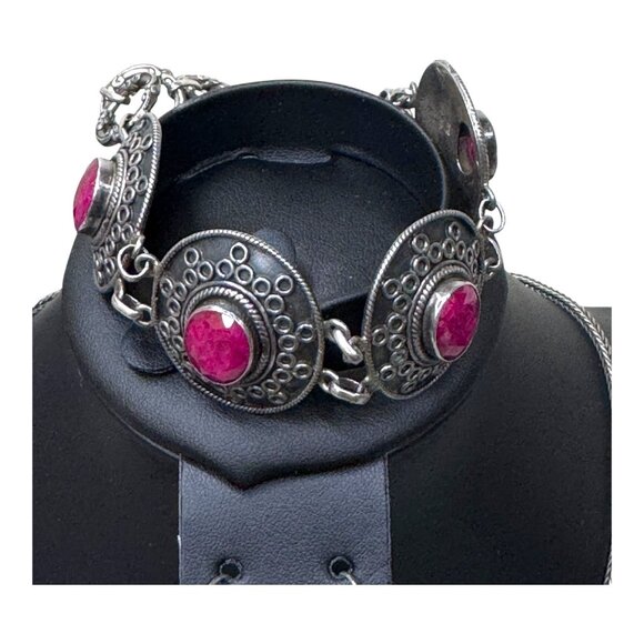 Samuel Benham BJC Sterling Silver Ruby Red Jewelry Set Necklace Bracelet Earring - Picture 11 of 15